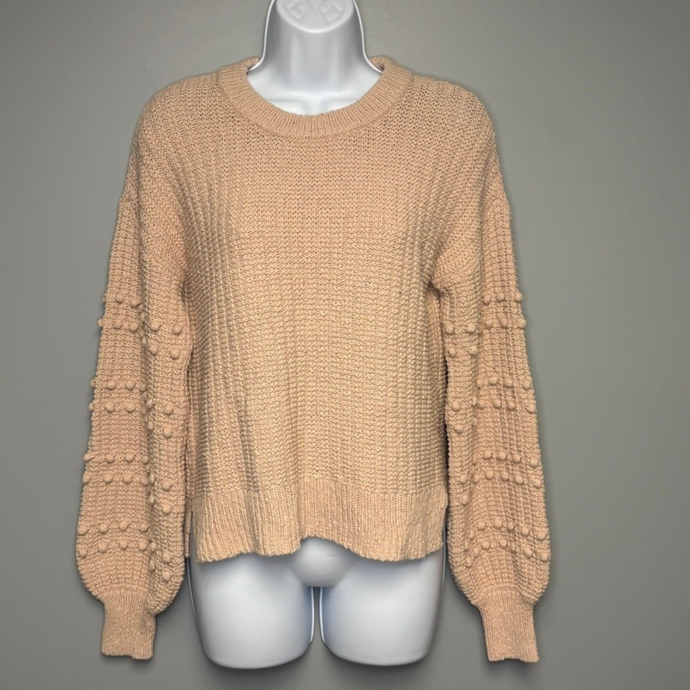 Madewell Chunky Bobble Knit Sleeve Oversized Light Pink Cotton Sweater Sz XXS